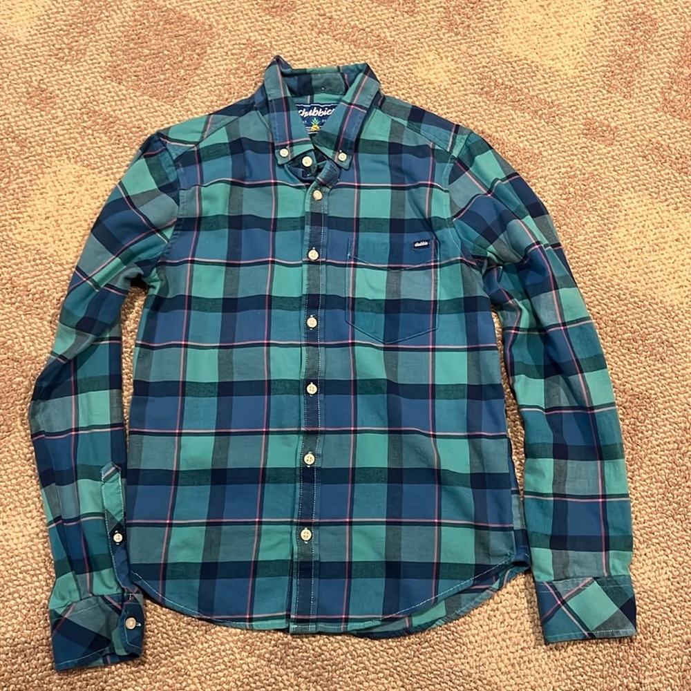 CHUBBIES Green Flannel Long Sleeve Button Front Shirt Men's SMALL EUC